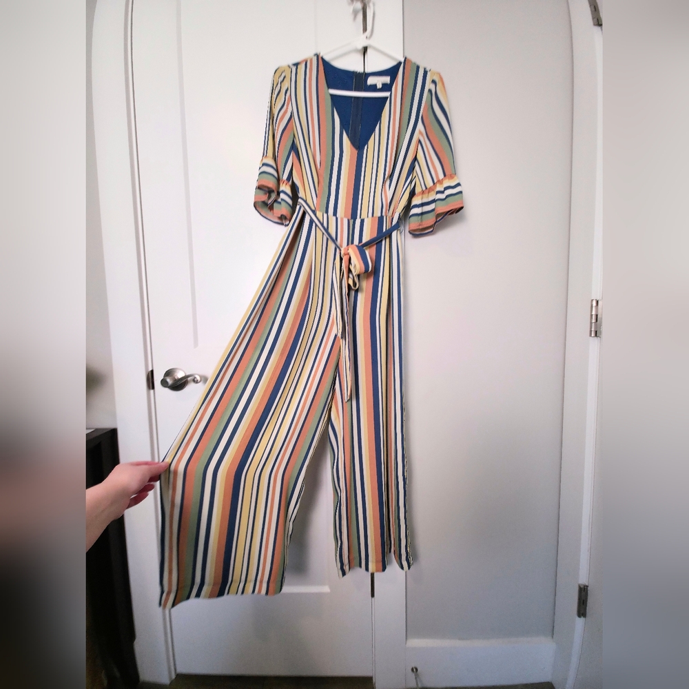 June & Hudson Womens Jumper Small Pantsuit Colorful Stripe Retro Wideleg Cropped - Picture 3 of 7